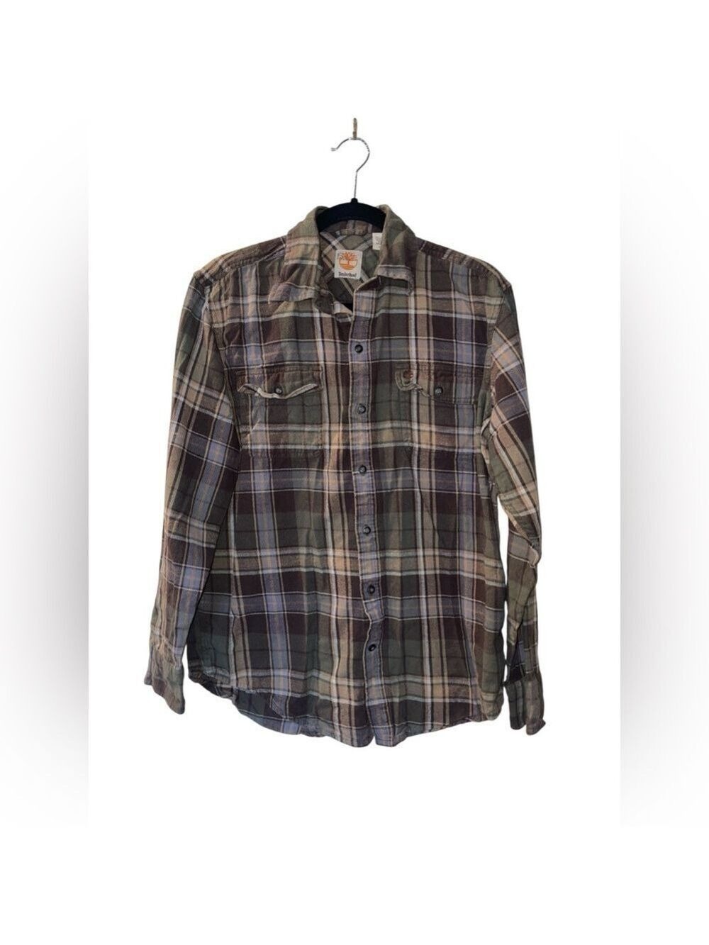 Timberland Flannel Shirt Men's Button Up Long Sleeve Plaid Brown Size: Medium